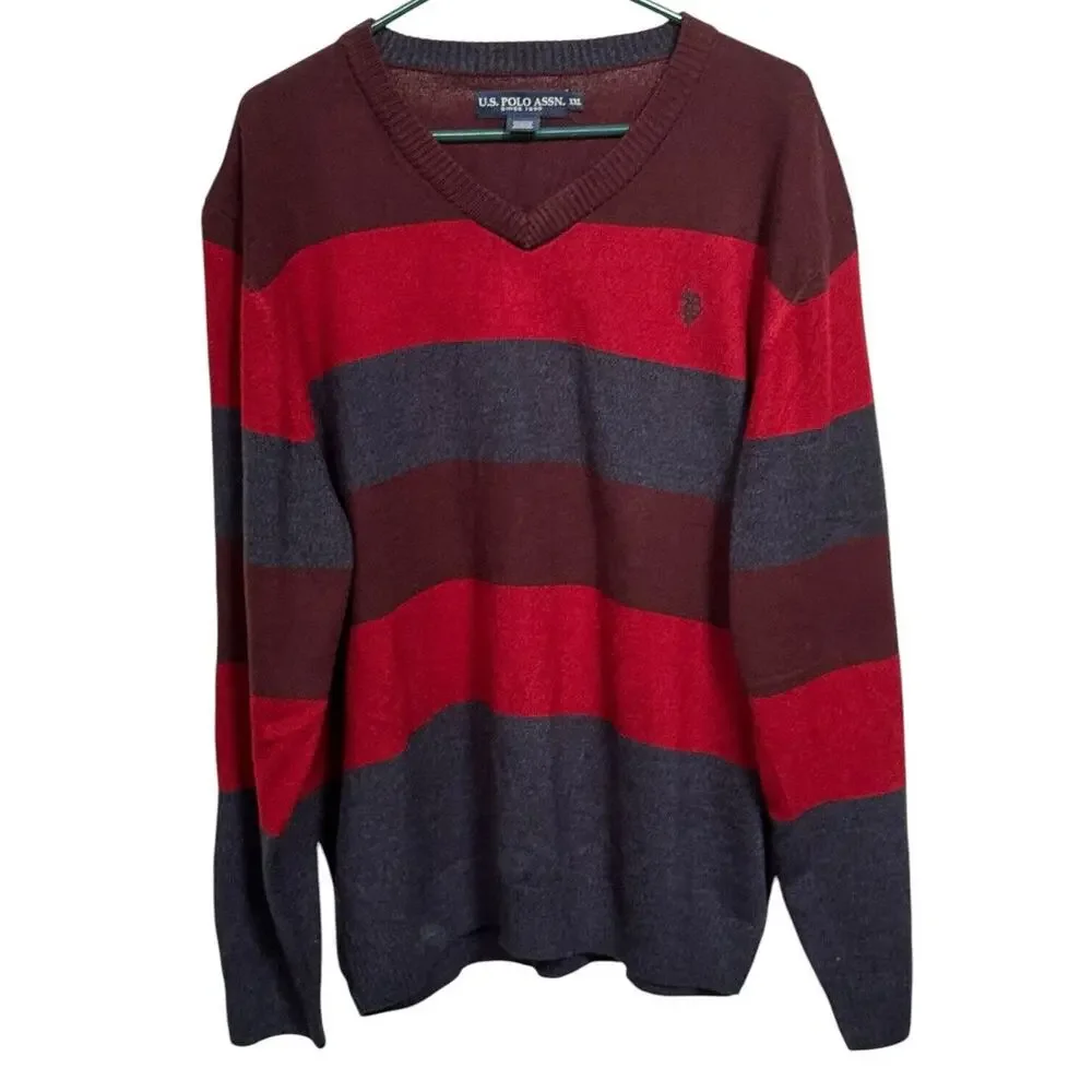 U.S. Polo Assn. Sweater Multicolor Pullover Men’s XXL Blue Red Brown Long Sleeve